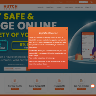  Hutchison Telecommunications Lanka  aka (Hutch)  website