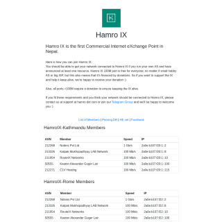  HamroIX Route Servers  aka (Hamro Internet Exchange)  website